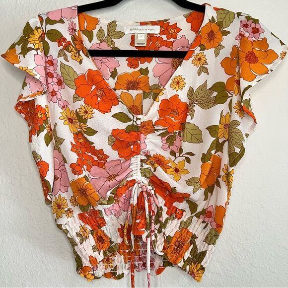 MONTEAU floral smock crop top EUC small - Picture 1 of 3